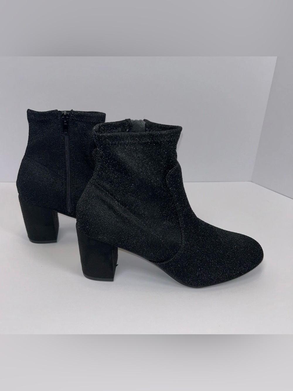 NWT Mari A. Itsie Sock Ankle Boots Black Glitter Shimmer Almond Toe Women's 9